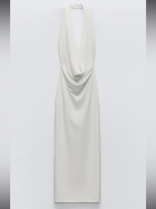 Zara Draped White Halter Maxi Dress - Picture 2 of 7